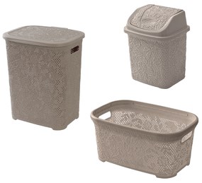 Set Accessori Da Bagno 3 Pezzi Feridras "Flower" Tortora