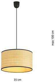 Sospensione Nordica 1 Luce Drago In Acciaio Nero E Rattan