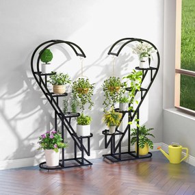 Costway Set di 2 Scaffali per piante in metallo a 5 livelli, Porta piante a forma di cuore con gancio per soggiorno 3 Colori