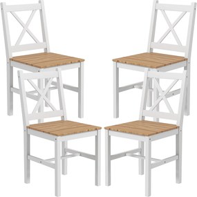 Set 4 Sedie per Cucina e Soggiorno con Schienale a Croce 41x46,5x86 cm in Legno di Pino Bianco e Rovere...