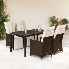 Set bistrò da giardino 5 pz con cuscini in polyrattan marrone