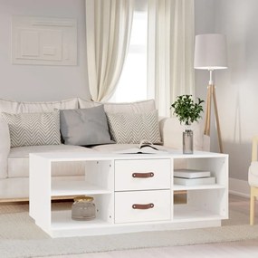 Tavolino da salotto bianco 100x50x41 cm legno massello di pino