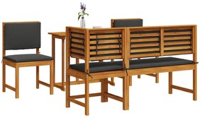 Set da pranzo per giardino 5 pezzi con cuscini in legno massello di acacia