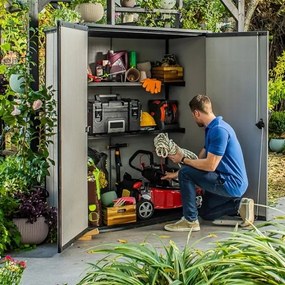 Box Porta Attrezzi Da Esterno In Resina 140x73,6x170,4H Cm High Store Grigio Effetto Legno Keter