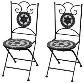 Sedie Da Bistrot Pieghevoli 2 Pz İn Ceramica Nero E Bianco /