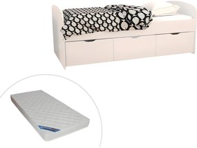 Letto con 2 cassetti e 1 vano portaoggetti 90 x 190 cm Bianco + Materasso - LOUANE