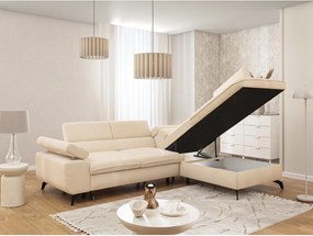 Divano angolare color crema (con penisola a destra/a L) con rivestimento in ciniglia Marbeya – Ropez