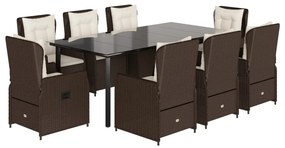 Set da pranzo da giardino 9pz con cuscini marrone in polyrattan