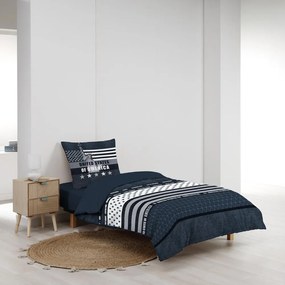 Set copripiumino e federa blu scuro in cotone per letto singolo 140x200 cm States – douceur d'intérieur