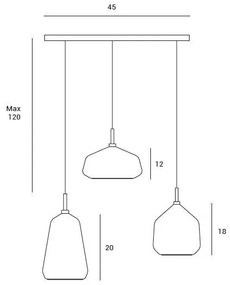 LAMPADA A SOSPENSIONE A 3 LUCI 1 VETRO FUME' - 1 VETRO MIELE - 1 VETRO CIELO