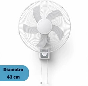 Ventilatore da Muro Ø43 cm 65W Raffrescatore Silenzioso 3 Velocità a Parete Bianco...
