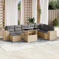 Set Divano da Giardino 9 pz con Cuscini Beige in Polyrattan 3269359