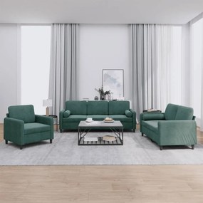 Set Di Divani 3 Pz Con Cuscini Verde Scuro İn Velluto /