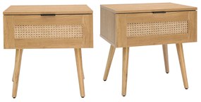 Comodini finitura legno chiaro, motivo a intreccio rattan e metallo nero L50 cm (set di 2) MANILLE