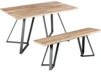 Set da pranzo Legno chiaro Gambe di metallo nero Tavolo rettangolare con panca Design moderno e minimalista Sala da pranzo interna Cucina