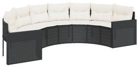 Set divani da giardino semicircolare 3 pz in polyrattan nero