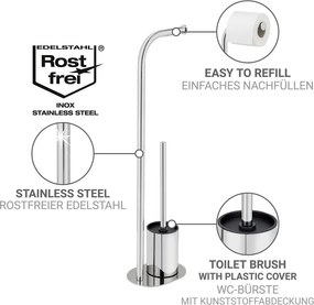 Porta carta igienica color argento lucido in acciaio inox con supporto con spazzola Levante – Wenko