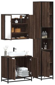 Set Mobili Da Bagno 3 Pz Rovere Marrone İn Legno Multistrato /