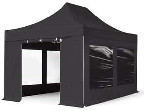 TOOLPORT 3x6m gazebo pieghevole PVC con laterali (finestre panoramiche), PROFESSIONAL alluminio, nero - (59125)