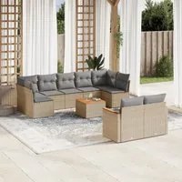 Set Divano da Giardino 10 pz con Cuscini Beige Misto Polyrattan 3226297