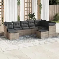 Set Divano da Giardino 9 pz con Cuscini Grigio in Polyrattan 3218570