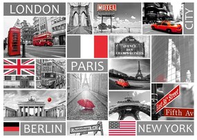 Fotomurale  London, Paris, Berlin, New York  Colore bianco e nero, Dimensioni e Misure 350x245