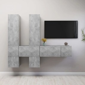 Set Di Mobili Porta Tv 7 Pz Grigio Cemento İn Legno Multistrato /