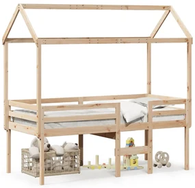 Letto A Soppalco Con Tetto 75x190 Cm İn Legno Massello Di Pino /