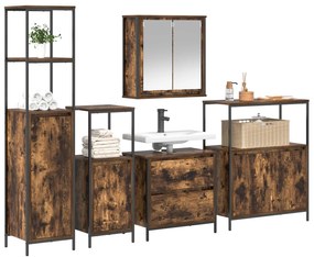Set di mobili da bagno 5 pezzi in legno ingegnerizzato rovere affumicato