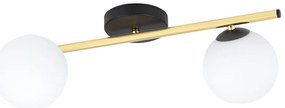 Plafoniera Contemporanea 2 Luci Eracle In Acciaio Oro/Nero E Sfere Vetro Bianco