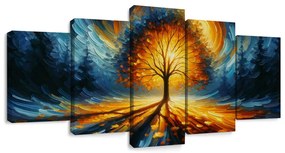 Quadri 5 pezzi – Albero della vita luminoso nei toni infuocati