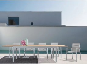 Sedie da esterno bianche in alluminio con braccioli in legno e seduta in textilene Kubik Bizzotto - 4 pezzi