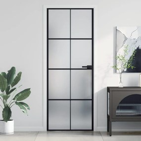 Porta Interni Sottile Nera 76x201,5cm Vetro Temperato Alluminio /