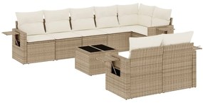 Set divano da giardino 9 pz con cuscini beige in polyrattan