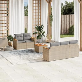 Set Divano da Giardino 6 pz con Cuscini Beige in Polyrattan