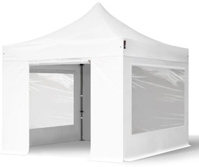 TOOLPORT 3x3m gazebo pieghevole con laterali (finestre panoramiche), PREMIUM acciaio, bianco - (600039)