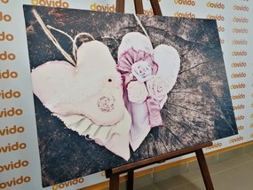 Quadro su tela – Cuoricini fatti a mano su ceppo