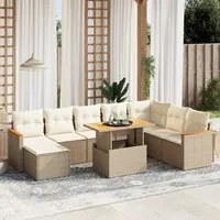 Set Divano da Giardino 9 pz con Cuscini Beige in Polyrattan 3273214