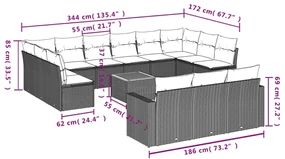 Set divani da giardino 14pz con cuscini in polyrattan beige