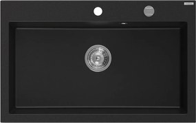 Mexen Elix lavello in granito 1-vasca 800 x 500 mm, nero, sifone cromato - 6527801005-77