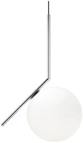 Flos IC Lights Suspension 2 Lampada A Sospensione 30 cm a luce diffusa in vetro opalino acidato bianco e acciaio cromo