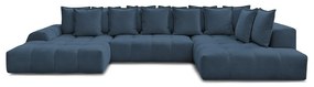 Divano angolare blu scuro allungabile e con contenitore (penisola a destra/a U) con rivestimento in ciniglia Everest – Bobochic Paris