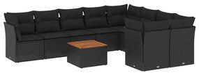 Set Divani da Giardino 10pz con Cuscini in Polyrattan Nero