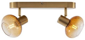 Faretto da soffitto rotondo oro con vetro ambra 2 luci - Teddy