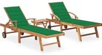 Lettini Prendisole 2 pz con Tavolo e Cuscino Massello di Teak 3073176