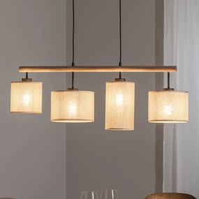 Lampada a sospensione Deva Nature, 4 luci, tessuto Nature TK Lighting, dimmerabile, Legno chiaro, Soggiorno / Sala da pranzo, Legno, Scandinavo
