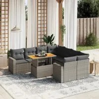 Set Divano da Giardino 9 pz con Cuscini Grigio in Polyrattan 3271242