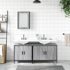 Set mobili da bagno 3 pz grigio sonoma in legno multistrato