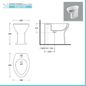 Bidet per anziani e disabili con altezza 49 cm e foro per rubinetto