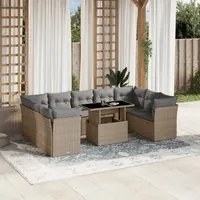 Set Divano da Giardino 10 pz con Cuscini Beige in Polyrattan 3266819